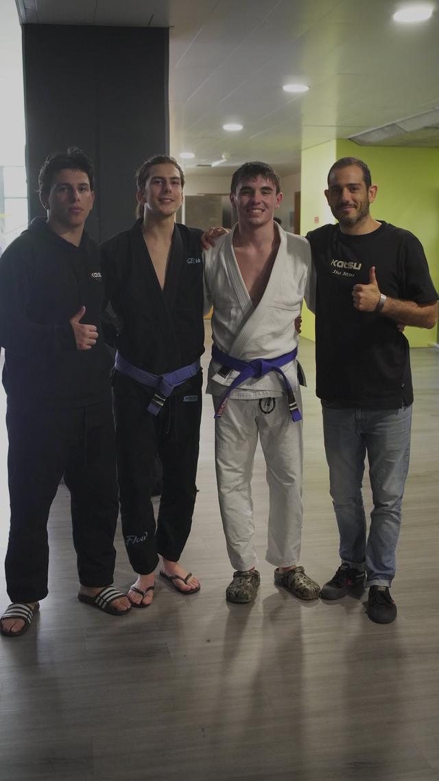 Gonçalo with teammates and his coach at Katsu Jiu-Jitsu